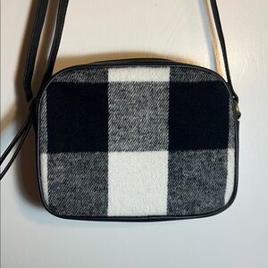 Plaid Crossbody Bag - Black and White